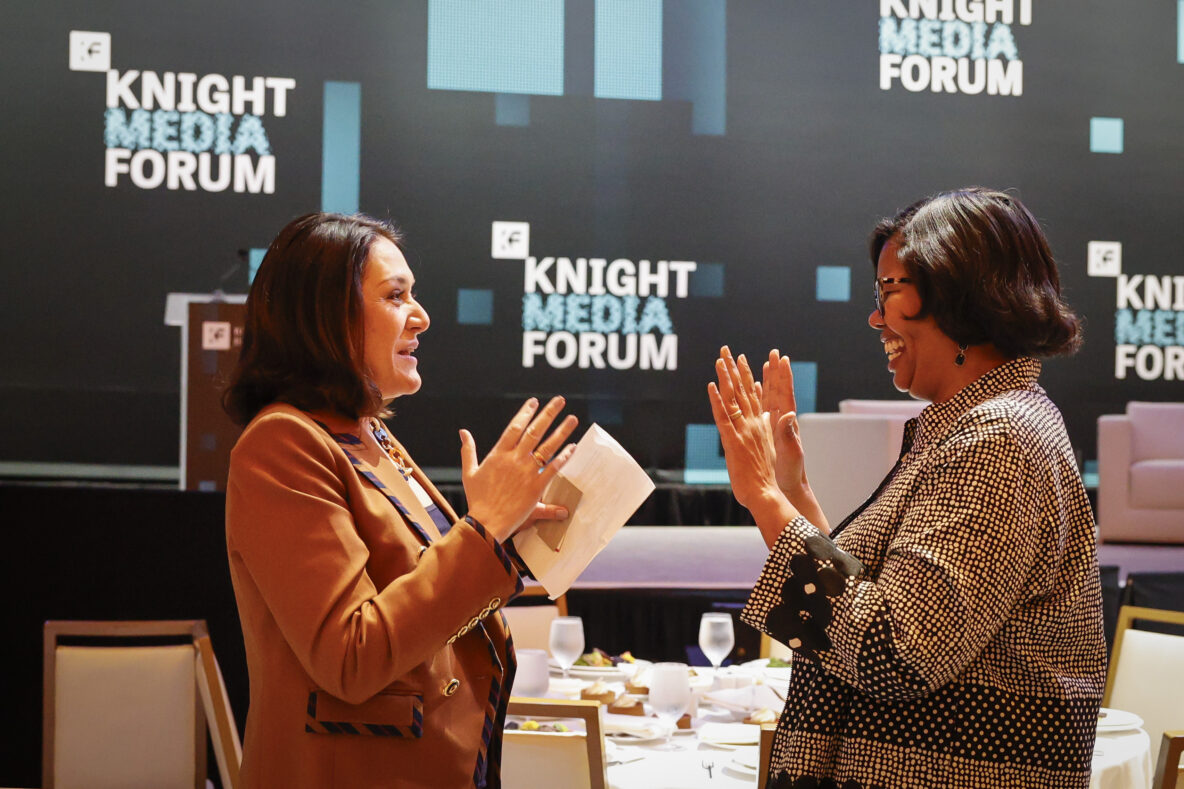 Knight's Maribel Perez Wadsworth and Press Forward's Dale Anglin at the Knight Media Forum 2024. Photo by Eva Marie Uzcategui