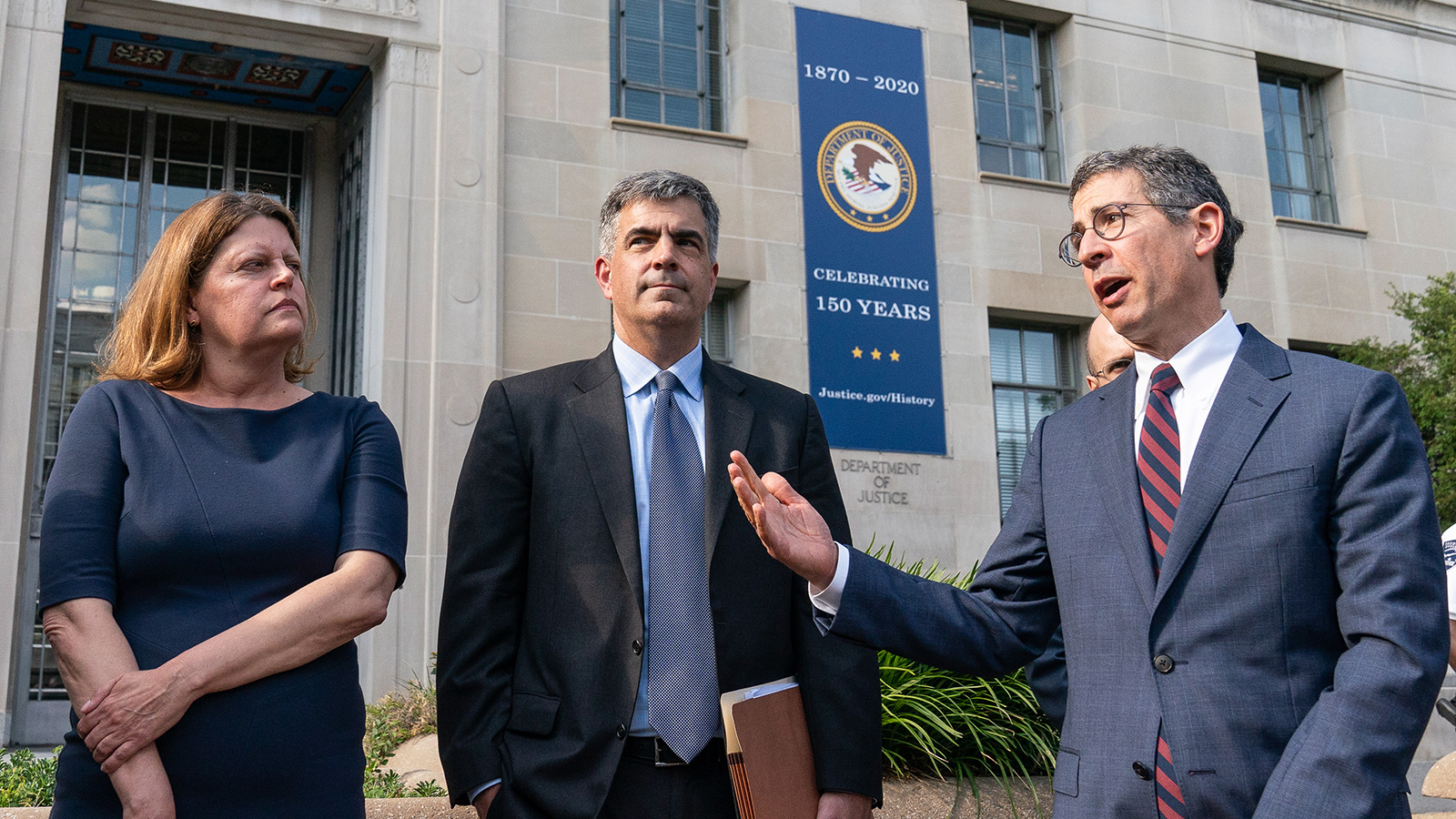 Bruce Brown, right, executive director of the Reporters Committee for Freedom of the Press, speaks accompanied by Washington Post Executive Editor Sally Buzbee, left, and Washington Post general counsel Jay Kennedy, center, after a meeting with Attorney General Merrick Garland at the Department of Justice, Monday, June 14, 2021, in Washington. (AP Photo/Alex Brandon) Bruce Brown, right, executive director of the Reporters Committee for Freedom of the Press, speaks accompanied by Washington Post Executive Editor Sally Buzbee, left, and Washington Post general counsel Jay Kennedy, center, after a meeting with Attorney General Merrick Garland at the Department of Justice, Monday, June 14, 2021, in Washington. Credit: (AP Photo/Alex Brandon)