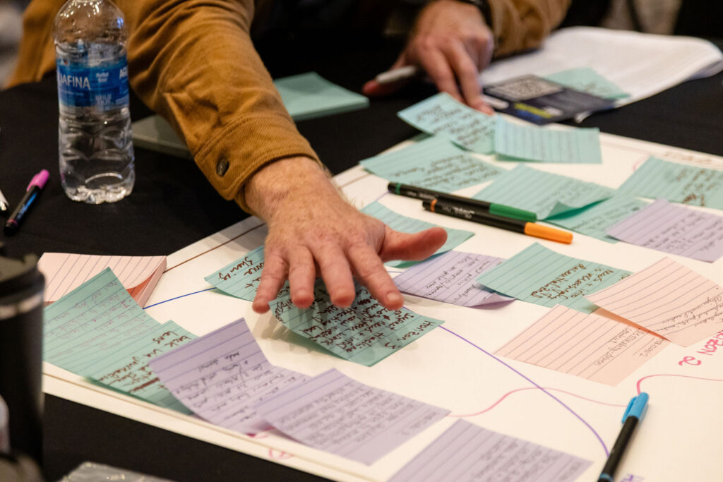 A breakout group doing scenario-planning exercises for the Local News 2035 session. (Photo by Press Forward)
