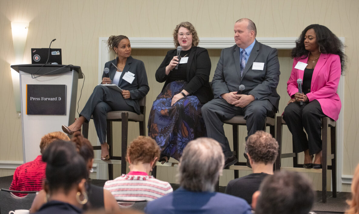 Deirdre Conner, publisher and CEO of The Florida Trib, speaks at a Press Forward event.