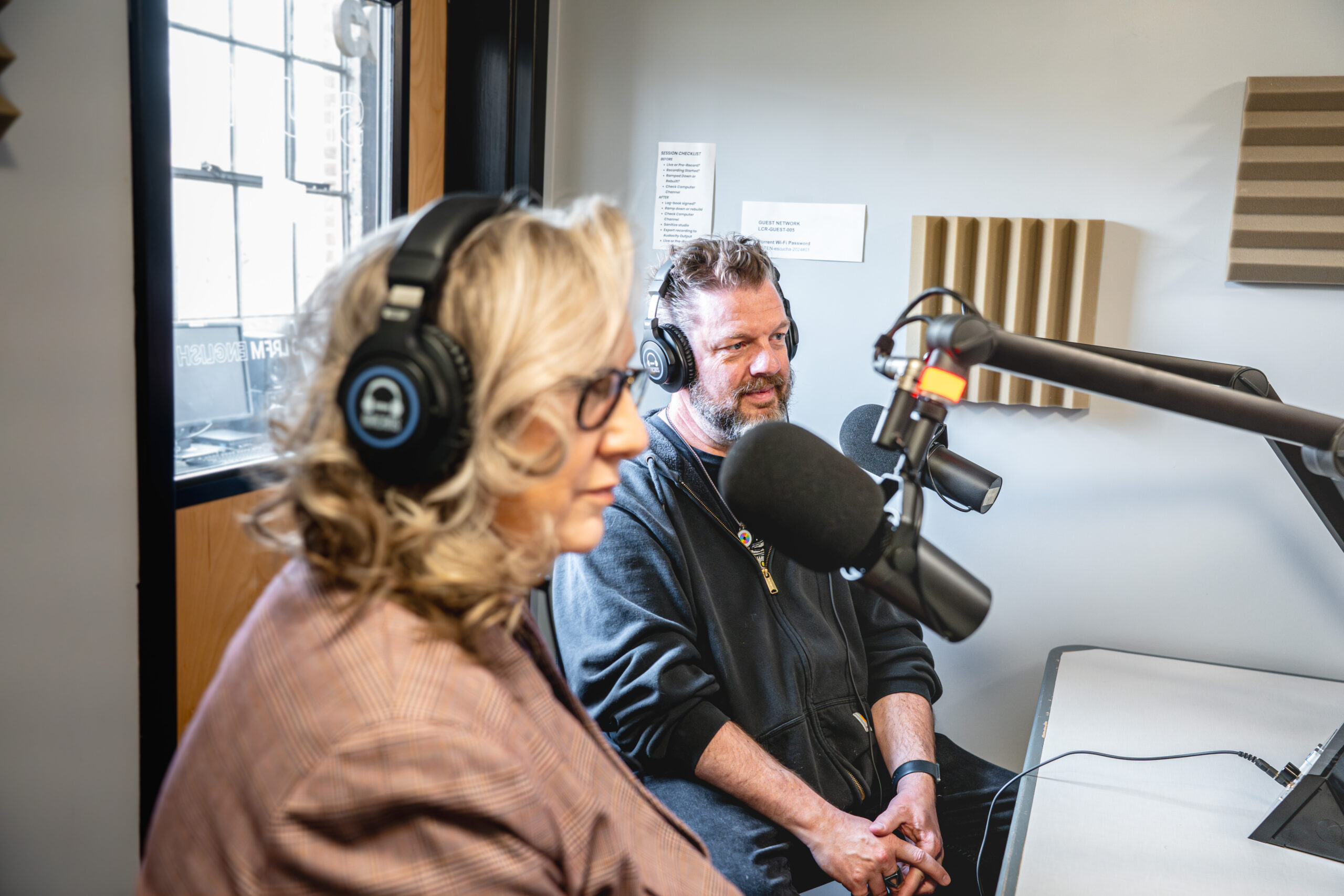 Melissa Newman of Press Forward Blue Grass and Mark Royse of MediaLex recording the DoGood Radio Hour podcast (Photo by Kasey Ogle Photography)