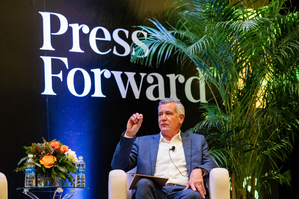 Michael Murray of Arthur Vining Davis Foundations speaking at the 2025 Press Forward Summit (Photo by Press Forward)