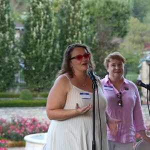 Emily Beveridge, development director of the Athens County Independent, with Corinne Colbert, co-founder and editor-in-chief, at a fundraiser in October 2025 (Photo courtesy of Athens County Independent)
